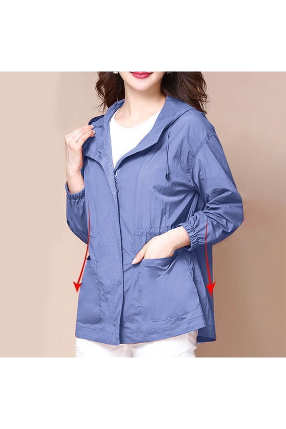 Women's Raincoat Waterproof Windbreaker Hooded Lightweight Packable Rain Jacket with Elastic Waist