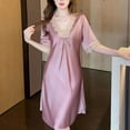 thumbnail image 1 of Cxenplz Women's Satin Nightgown Summer Luxury Soft Lace Short Sleeve V Neck Sleep Shirt Sleepwear, 1 of 3