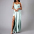 thumbnail image 1 of TMOYZQ Women's Satin Prom Dress with Slit Long Spaghetti Strap Cowl Neck Formal Evening Cocktails Party Gowns Wedding Guest Dresses for Women, 1 of 5