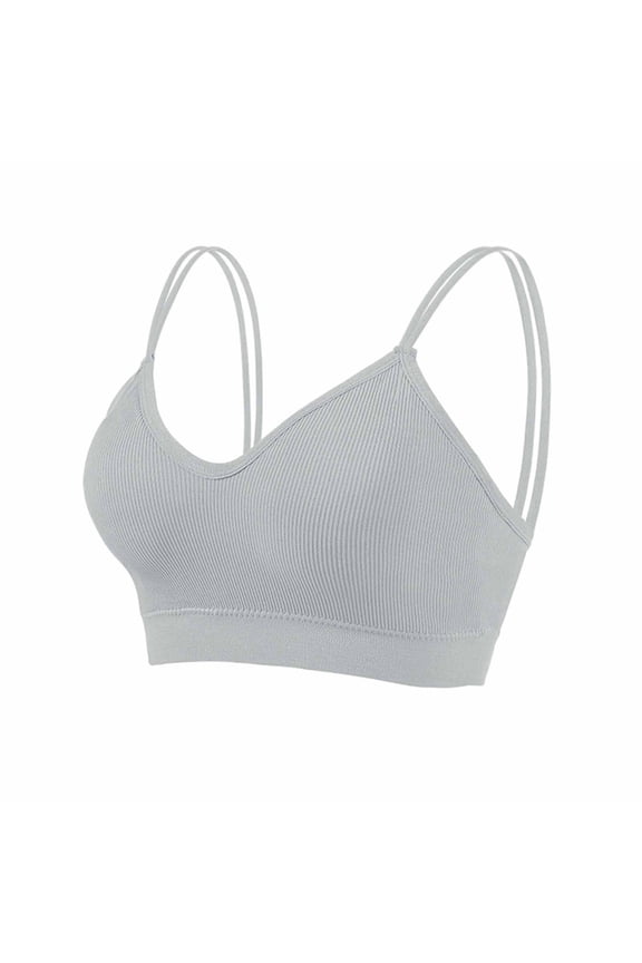 Women's Seamless Sports Bras Ribbed Wireless Padded Yoga Bra Camisoles Low Impact V Neck Strappy Medium Support Bra Lightly Lined Bralettes Cami Crop Top for Workout Fitness