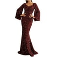thumbnail image 1 of TMOYZQ Women's Sequin Banquet Dress V Neck Bell Long Sleeve Bodycon Maxi Dress Formal Prom Dress Sparkly Glitter Elegant Mermaid Evening Party Gown Cocktail Dress, 1 of 7
