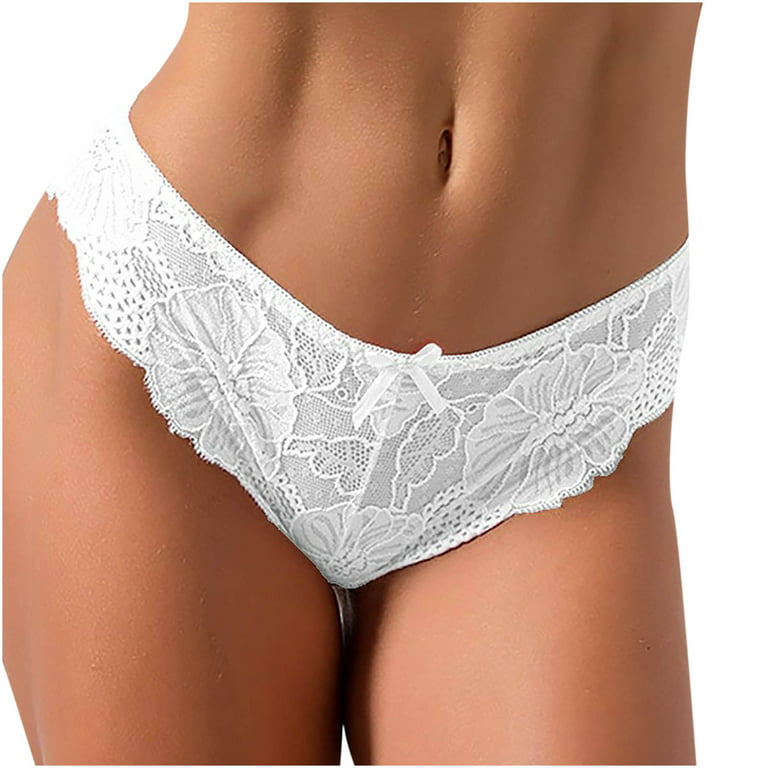 TMOYZQ Women's Sexy Cute Lace Bowknot Underwear Crochet Full Cotton  Breathable Panties High Cut V-Waist Briefs Hipster Invisible Stretch  Seamless