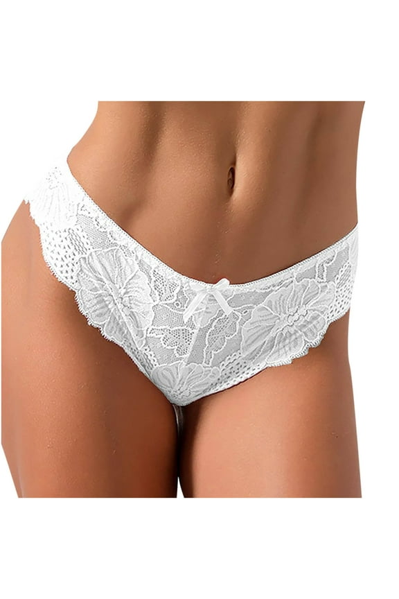 Women's Cute Lace Bowknot Underwear Crochet Cotton Breathable Panties High Cut V-Waist Briefs Hipster Invisible Stretch Seamless Cheeky Underpant