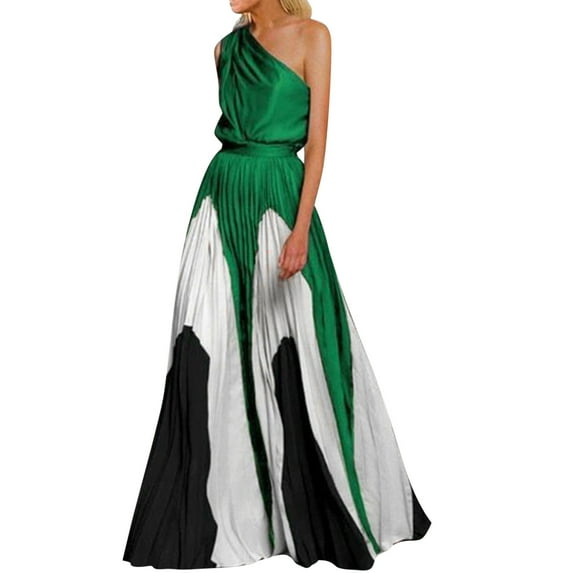 TMOYZQ Women's One Shoulder Maxi Dress Sleeveless Pleated Flowy A-Line Long Dresses High Waist Beach Party Cocktail Dress Wedding Guest Dresses Prom Dress