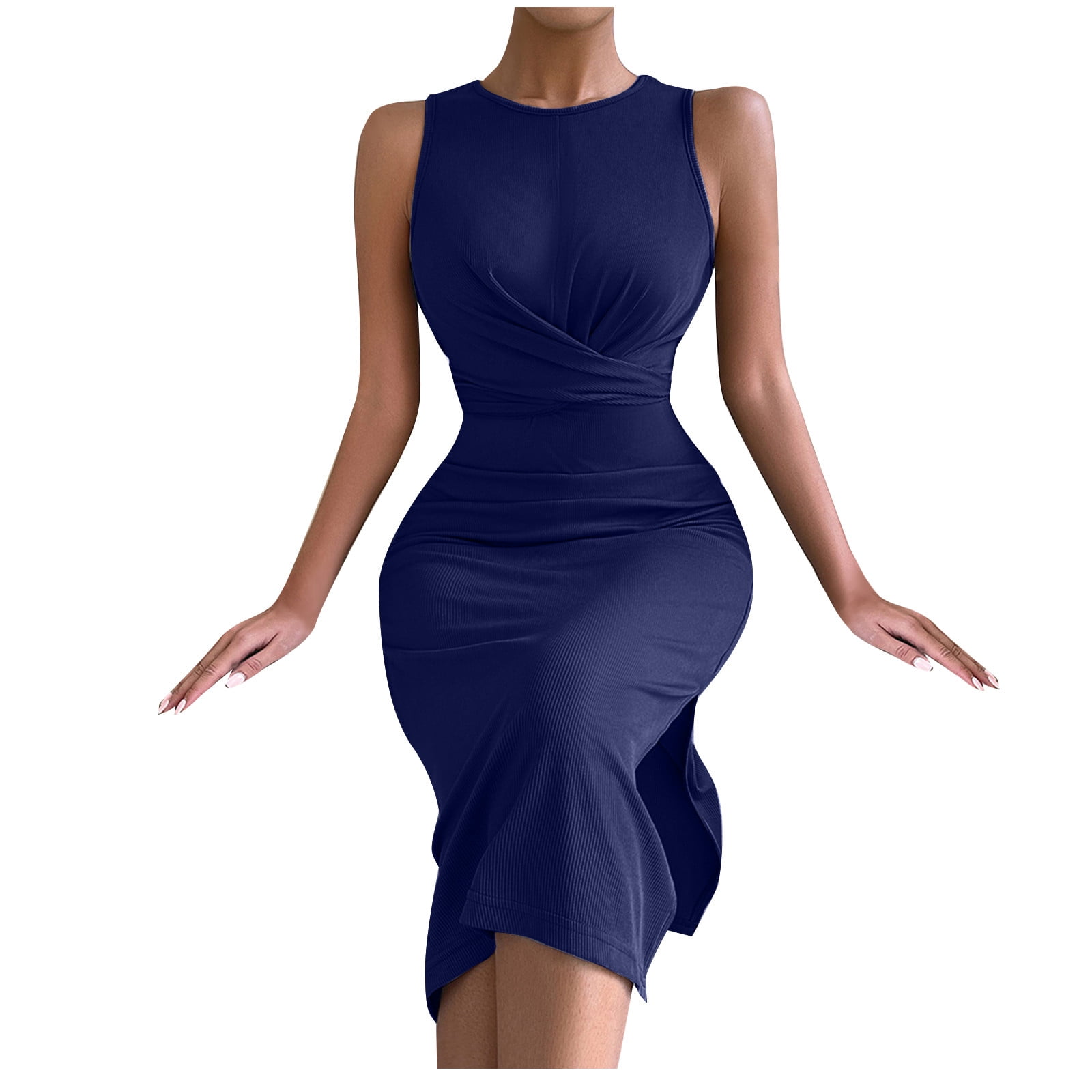 Summer Work Outfits Women's Sleeveless Office Dress - V Neck Ruched Bodycon Wrap Dress For Business & Summer Wear Womens Work Dresses Office