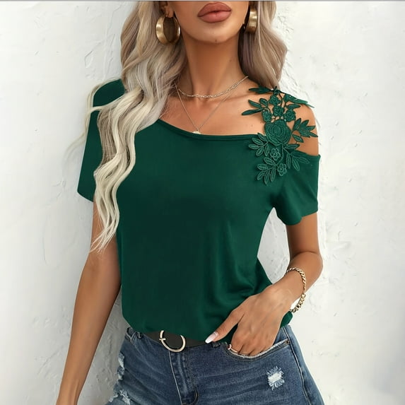 TMOYZQ Women's Short Sleeve Tunic Tops Casual Summer Cold Shoulder Blouse Shirts