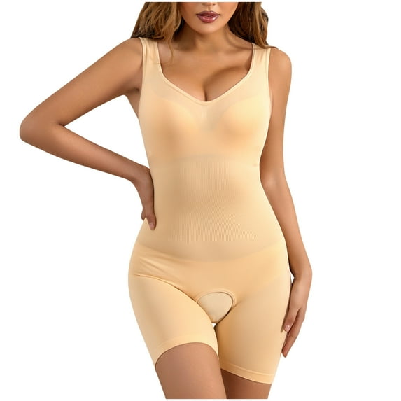 TMOYZQ Women's Sleeveless Seamless Shapewear Bodysuits One-Piece Open Crotch Body Shaper Tummy Control High Waisted Full Body Shaper