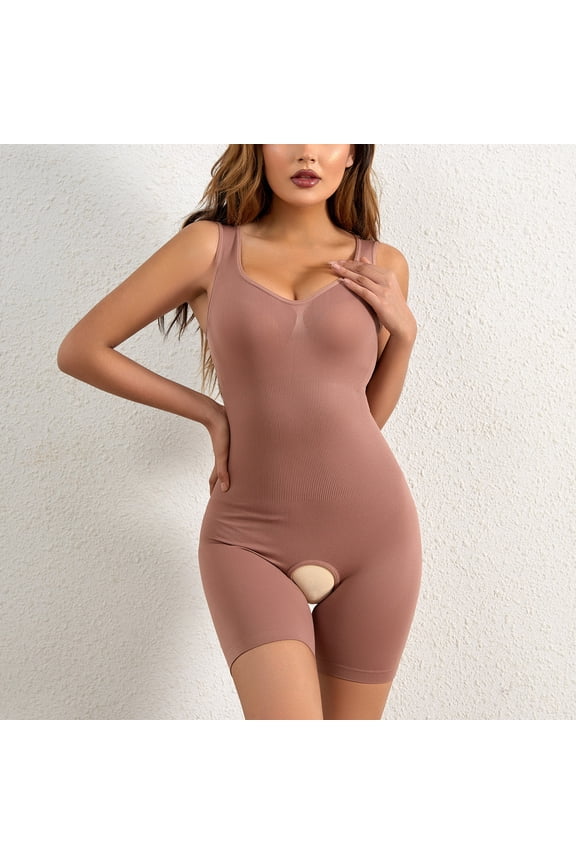 Women's Sleeveless Seamless Shapewear Bodysuits One-Piece Open Crotch Body Shaper Tummy Control High Waisted Full Body Shaper