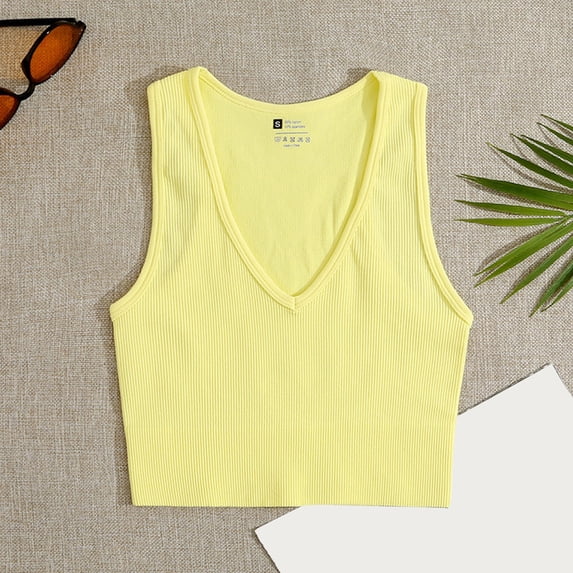 TMOYZQ Women's Sleeveless Shirt Ribbed Fitted Scoop Neck Basic Crop Tank Top Cropped
