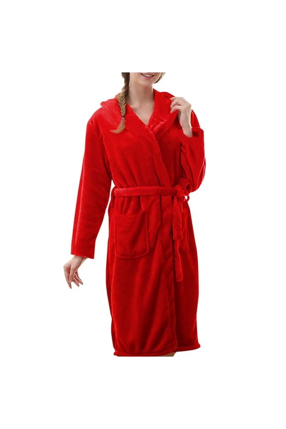Women's Soft Fuzzy Plush Fleece Belted Robes with Hood, Winter Warm Flannel Lounge Spa Kimono Bathrobe House Coat Nightgown Loungewear with Pockets