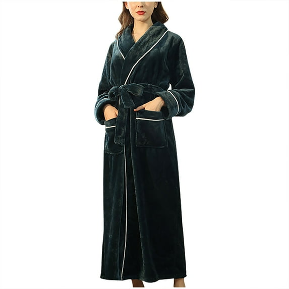 TMOYZQ Women's Soft Plush Fleece Shawl Collar Long Spa Bathrobe Winter Warm Flannel Full Length Kimono Robes Housecoat Nightgown Loungewear with Pockets
