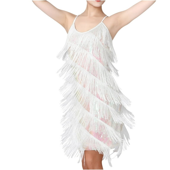 TMOYZQ Women's Sparkly Glitter Sequin Tassel Flapper Dress 1920s Vintage Fringe V Neck Latin Ballroom Dance Costume Bodycon Mini Dress Cocktail Dress for Evening Party