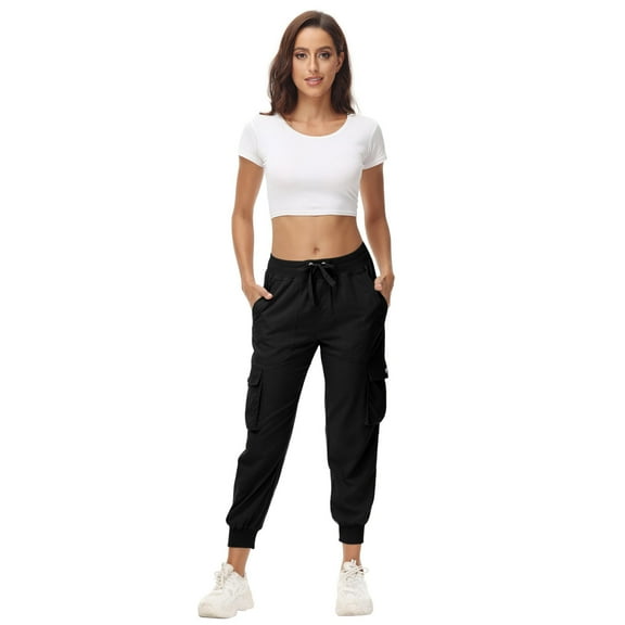 TMOYZQ Women's Straight Leg Hiking Cargo Pants Lightweight Quick Dry Sweatpants Elastic Waist Casual Athletic Running Jogger Pants with Multi Pockets