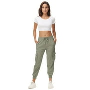 TMOYZQ Women's Straight Leg Hiking Cargo Pants Lightweight Quick Dry Sweatpants Elastic Waist Casual Athletic Running Jogger Pants with Multi Pockets