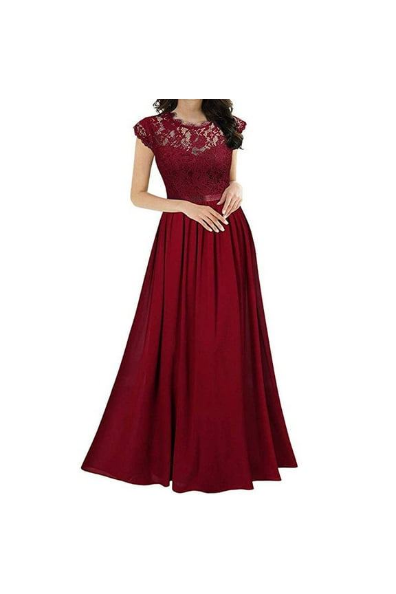 Women's Summer Chiffon Formal Wedding Guest Dresses Bridesmaid Dress Lace Sleeveless Elegant Maxi Long Dress Cocktail Party Prom Gwons Graduation Dress for Girls