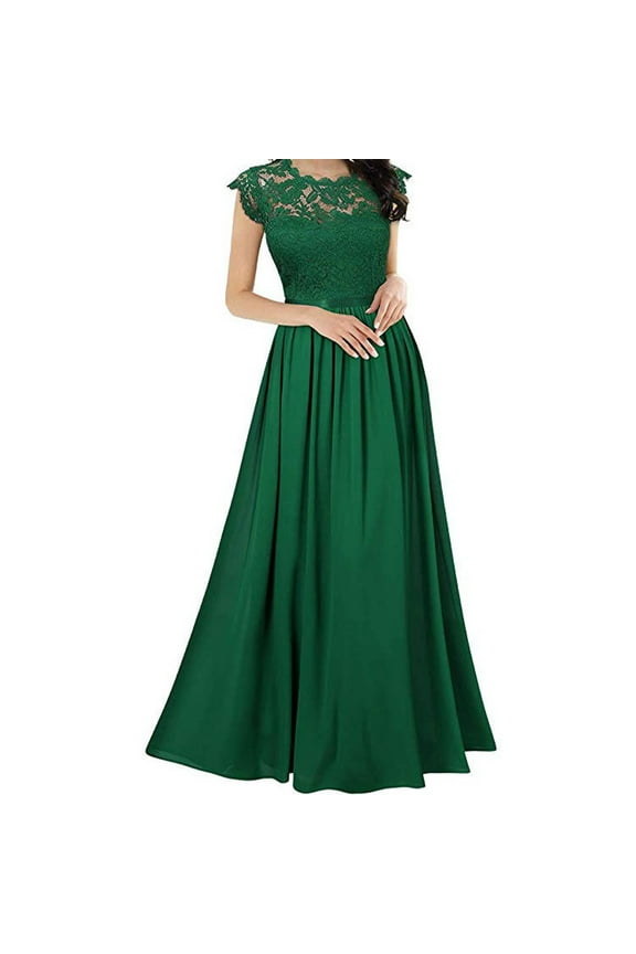 Women's Summer Chiffon Formal Wedding Guest Dresses Bridesmaid Dress Lace Sleeveless Elegant Maxi Long Dress Cocktail Party Prom Gwons Graduation Dress for Girls