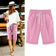 thumbnail image 1 of TMOYZQ Women's Summer Cotton Linen Comfy Bermuda Shorts Casual High Elastic Waisted Drawstring Running Workout Shorts with Pockets (Available in Plus Size), 1 of 6