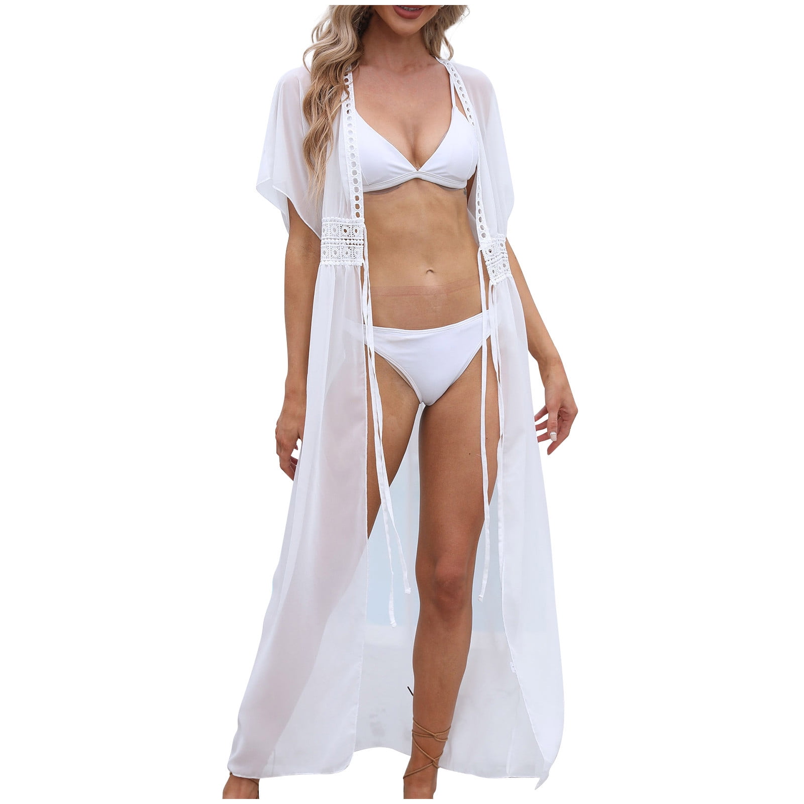 TMOYZQ Women's Summer Sheer Mesh Tie Waist Swimsuit Coverups