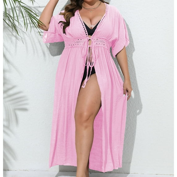 TMOYZQ Women's Swimwear Plus Size Kimono Cover Ups Long Sexy Open Front Bikini Swimsuit Cardigan Flowy Half Sleeve Beachwear