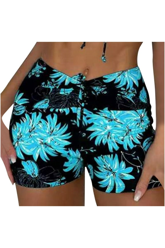 Women's Tropical Print High Waisted Swim Shorts Quick Dry Beach Swimsuit Bottoms Tummy Control Bathing Suit Tankini Boy Shorts Bikini Board Shorts