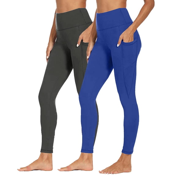 TMOYZQ Women's Tummy Control Leggings 2 Piece High Waisted Butt Lifting Yoga Pants with Pockets Comfy Non See Through 4-Way Stretch Leggings for Cycling Gym Athletic on Clearance