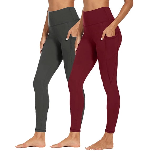 TMOYZQ Women's Tummy Control Leggings 2 Piece High Waisted Butt Lifting Yoga Pants with Pockets Comfy Non See Through 4-Way Stretch Leggings for Cycling Gym Athletic on Clearance
