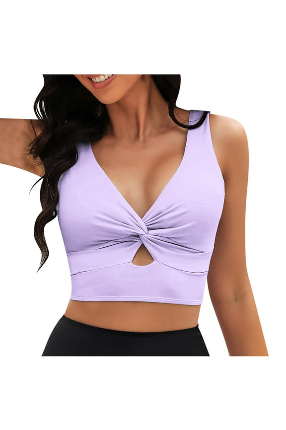 Women's Twist Front Bikini Top Only Large Bust V Neck Padded Swim Top Push Up Swimsuits Top Sports Bras Full Coverage Bathing Suit Tops, No Bottom