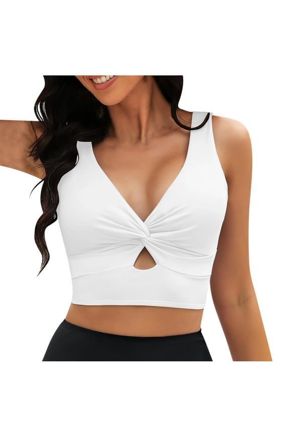 Women's Twist Front Bikini Top Only Large Bust V Neck Padded Swim Top Push Up Swimsuits Top Sports Bras Full Coverage Bathing Suit Tops, No Bottom