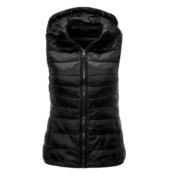 TMOYZQ Women's Winter Hooded Outerwear Vests Lightweight Packable Quilted Puffer Padded Utility Vest Thicken Warm Winter Full Zip Waterproof Sleeveless Waistcoat with Pockets