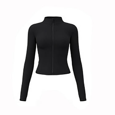 TMOYZQ Women's Workout Jacket Full Zip Thickened Warm Athletic Jackets Long Sleeve Slim Fit Tops Casual Lightweight Velvet Lined Cropped Active Yoga Tops