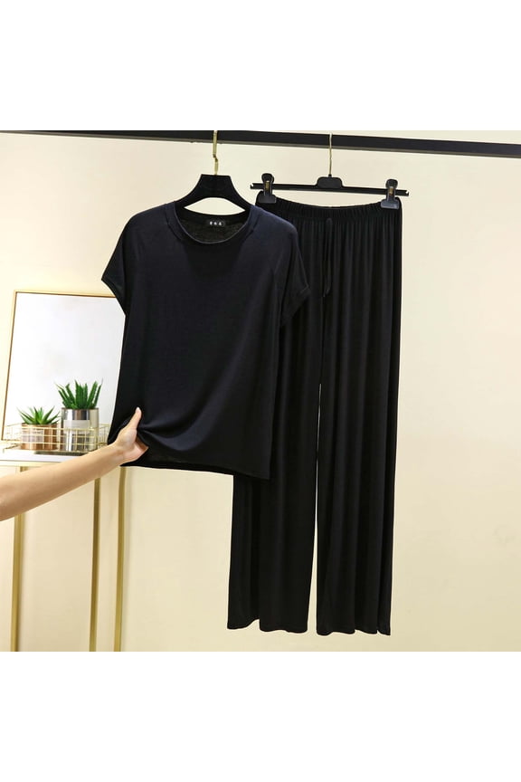 Womens 2 Piece Outfits 2025 Summer Tracksuit Sets Short Sleeve Tops Travel Long Pants Jogger Lounge Set