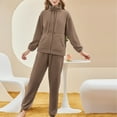 thumbnail image 1 of TMOYZQ Womens 2 Piece Outfits Fleece Sweatsuits Tracksuits Lounge Zipped Up Warm Thick Winter loungewear Sets with Pockets on Clearance, 1 of 6