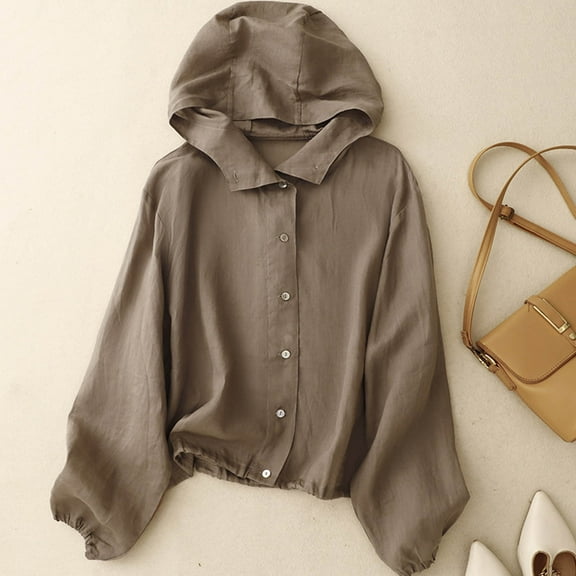 TMOYZQ Womens Cardigan Button Down Open Front Shirt Casual Long Sleeve Sewing Loose Fit Hooded Blouse