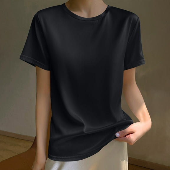 TMOYZQ Womens Crew Neck T Shirts Half Sleeve Top Elbow Length T Shirt Casual Solid Color Round Neck Basic T Shirt Summer Spring Blouses Top