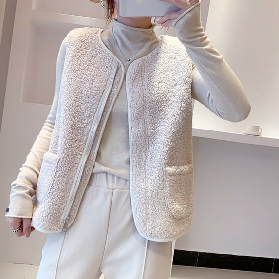 TMOYZQ Womens Fleece Vest, Casual Sleeveless Zip Up Oversized Cardigan Winter Warm Plush Sweater Vest Jackets Outdoor Coat Outerwear with Pockets