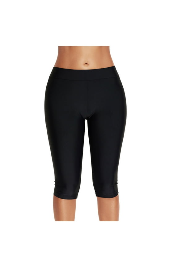 Womens High Waisted Knee Length Stretch Swim Shorts Quick Dry Tummy Control Board Shorts Swimsuit Bottoms Leggings Tankini Swimwear Sun Protection Swim Capris