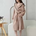 thumbnail image 1 of TMOYZQ Womens Hooded Robe, Fleece Long Plush Hooded Robe Warm Bathrobe Belted Loose Ladies Nightgown Lounge Winter Warm Fuzzy Spa Robes Nightgowns with Belt, 1 of 9