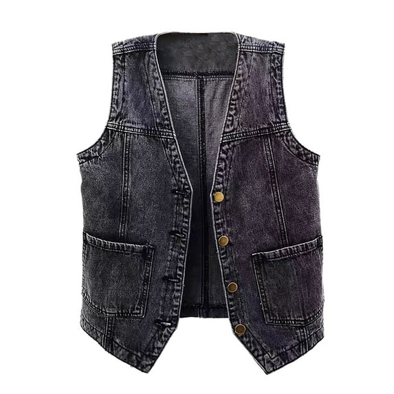 Cxenplz Womens Jean Vest Casual V Neck Open Front Button Down Sleeveless Trendy Denim Jacket with Pockets