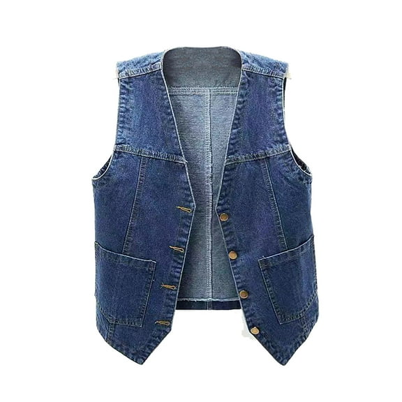 Cxenplz Womens Jean Vest Casual V Neck Open Front Button Down Sleeveless Trendy Denim Jacket with Pockets