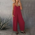 thumbnail image 1 of TMOYZQ Womens Jumpsuits Overalls Summer Casual Sleeveless Loose Wide Leg Adjustable Straps Rompers with Pockets, 1 of 5