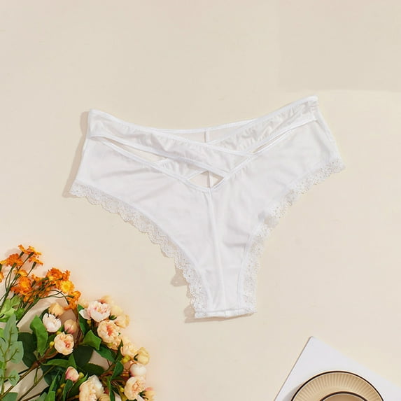 TMOYZQ Womens Plus Size Bikini Underwear Sexy Criss Cross Lace Thongs Comfort Mid-Waist Cheeky Briefs Breathable Tummy Control G-string