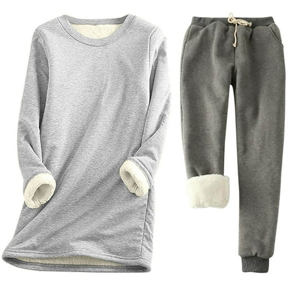 TMOYZQ Womens Plus Size Fleece Loungewear Outfits Sherpa Lined Tracksuits Winter Warm Pullover Tops and Drawstring Elastic Waist Pants Set S-5XL