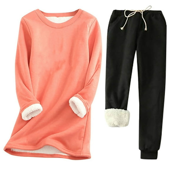 TMOYZQ Womens Plus Size Fleece Sweatsuit 2 Piece Outfit Winter Sherpa Lined Tracksuit Warm Up Suits Crewneck Long Sleeve Thick Sweatshirt and Drawstring Elastic Waist Sweatpants Sets