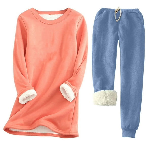 TMOYZQ Womens Plus Size Fleece Sweatsuit 2 Piece Outfit Winter Sherpa Lined Tracksuit Warm Up Suits Crewneck Long Sleeve Thick Sweatshirt and Drawstring Elastic Waist Sweatpants Sets