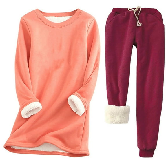 TMOYZQ Womens Plus Size Fleece Sweatsuit 2 Piece Outfit Winter Sherpa Lined Tracksuit Warm Up Suits Crewneck Long Sleeve Thick Sweatshirt and Drawstring Elastic Waist Sweatpants Sets