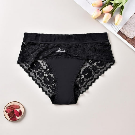 TMOYZQ Womens Plus Size Lace Underwear Sexy High Waist See Through Stretch Panties Comfort Tummy Control Bikini Briefs for Ladies