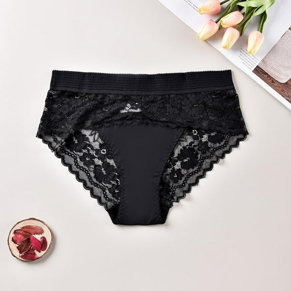 TMOYZQ Womens Plus Size Lace Underwear Sexy High Waist See Through Stretch Panties Comfort Tummy Control Bikini Briefs for Ladies