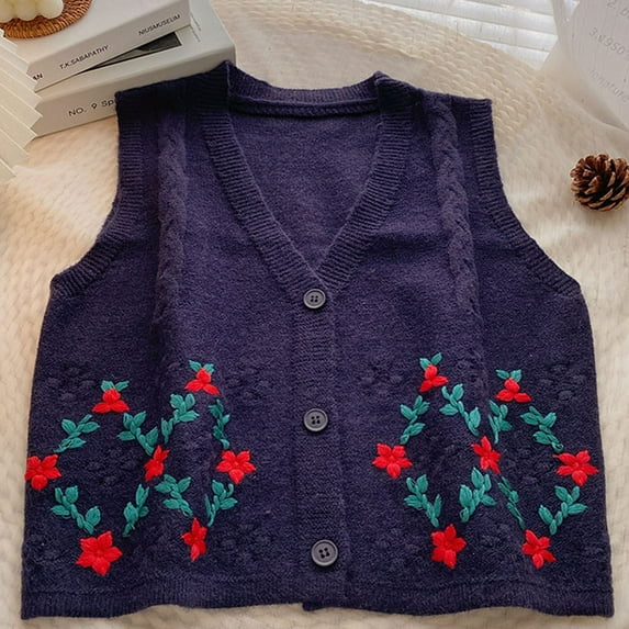 TMOYZQ Womens Sweater Vest Vintage Hollow-Out Crochet Knit Sleeveless Vest Waistcoat Button Up Floral Loose Crop Cardigan Top Cover up Crop Tops