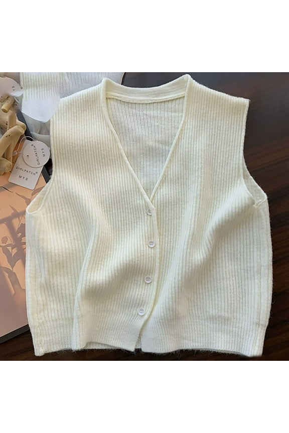 Womens Sweater Vest Vintage Hollow-Out Crochet Knit Sleeveless Vest Waistcoat Button Up Loose Crop Cardigan Top Cover up Crop Tops