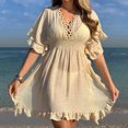 thumbnail image 1 of TMOYZQ Womens Swimsuit Coverups Hollow Out V Neck Bathing Suit Cover Ups Dress Short Sleeve Ruffle Swimwear Cover Up, 1 of 7